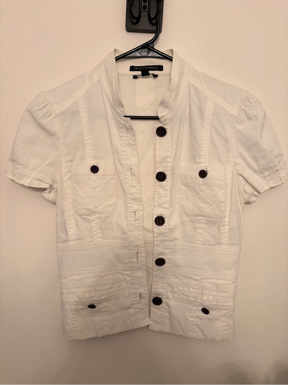 Bebe White Short-Sleeve Button Front Jacket Shirt - women’s small vintage Y2K